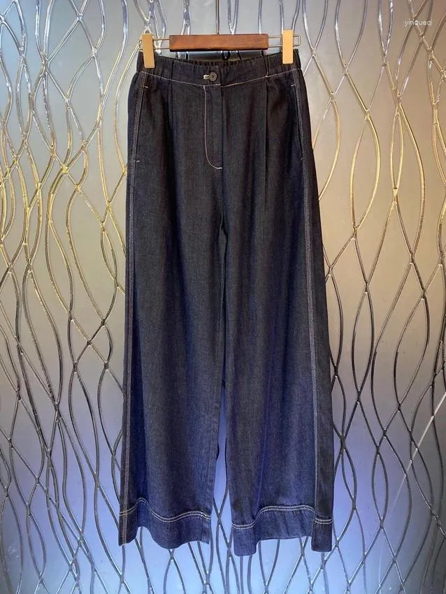 Jeans pour femmes 2024 femmes mode lâche décontractée oblique symétrique de poche ligne de voiture décorative pantalon en jean droit polyvalent 0917