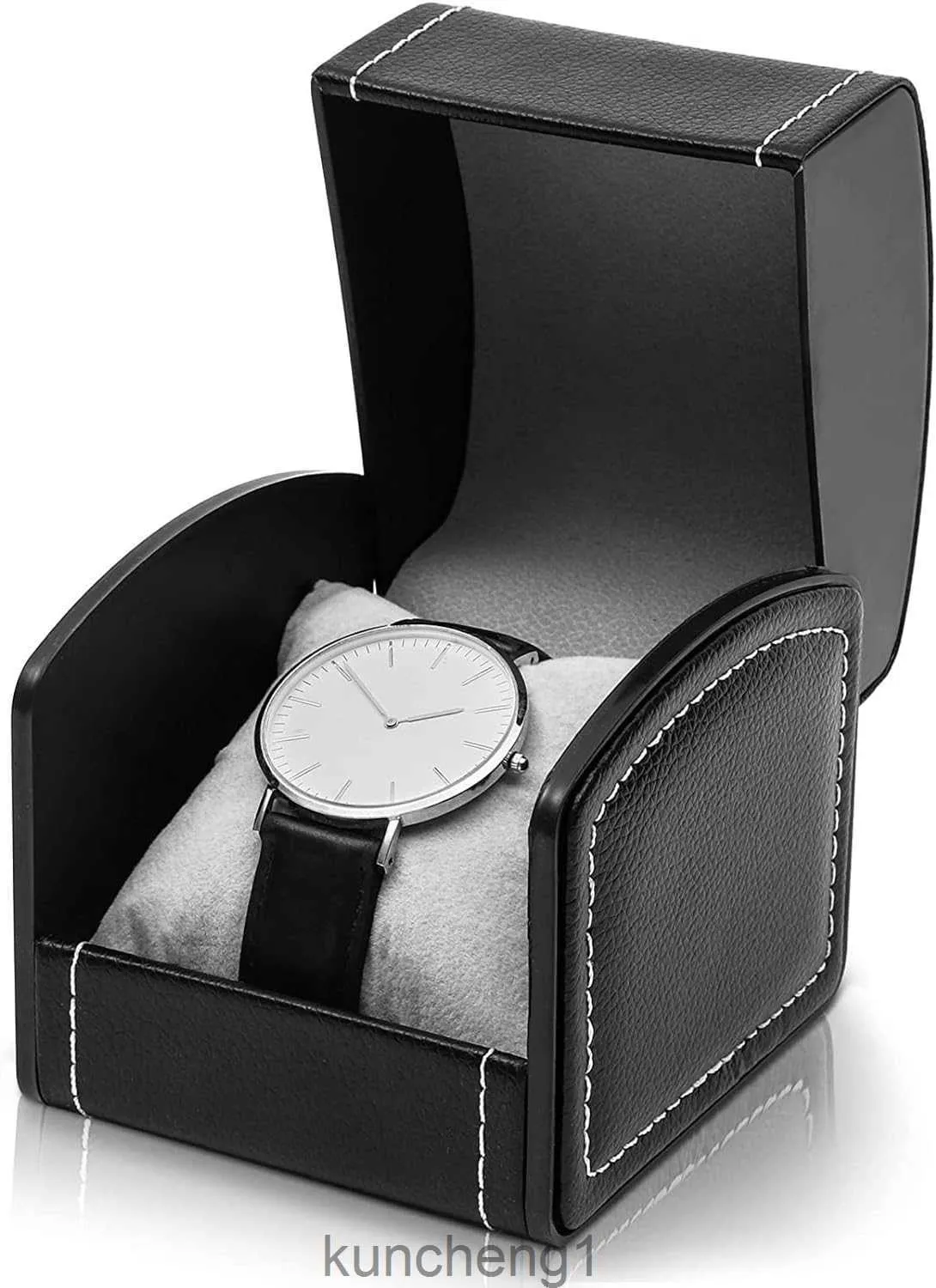 Juvale Single Grid Arms Watch Box mit Kissen (schwarzes Kunstleder)