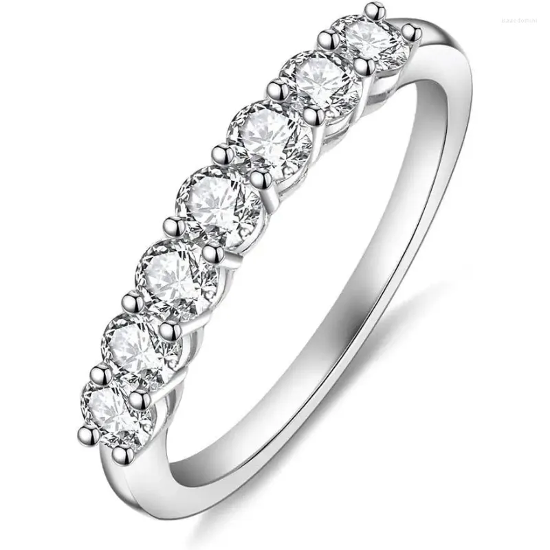Cluster Rings fansilver Moissanite Eternity Ring for Women Round Cut Diamond 18K White Gold Plated 925 Sterling Silver Stackable Wedding