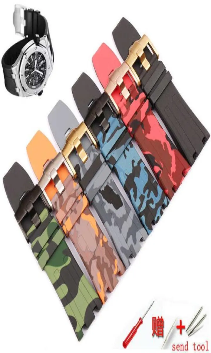 Acessórios de assistência 28mm Adequado para AP Strap HighEnd Camouflage Silicone Pin Buckle Men039s Sports de borracha à prova d'água STR3118253