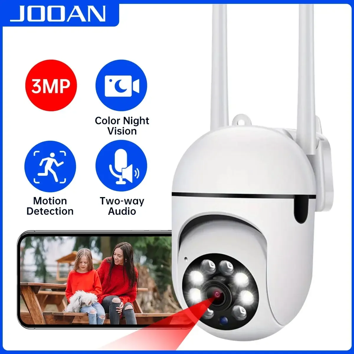 Câmera de câmeras Jooan 3MP Câmera Wi -Fi Home PTZ IP Câmera colorida Night Night Audio Wireless Câmera de vigilância Auto Rastreamento de segurança Câmera CCTV