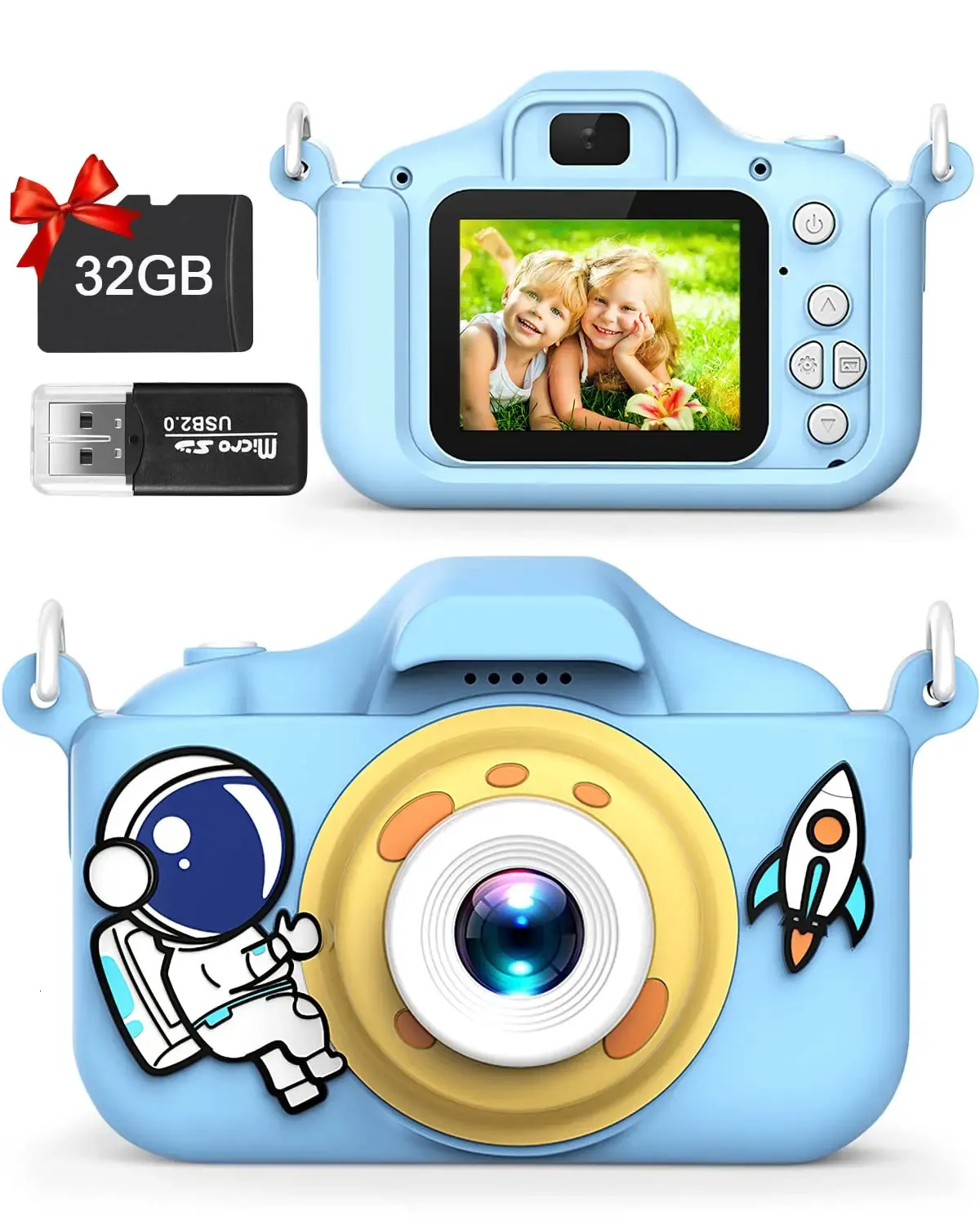 만화 어린이 셀카 카메라 HD 어린이 32GB SD 카드를위한 32GB SD 카드 크리스마스 생일 선물 240327