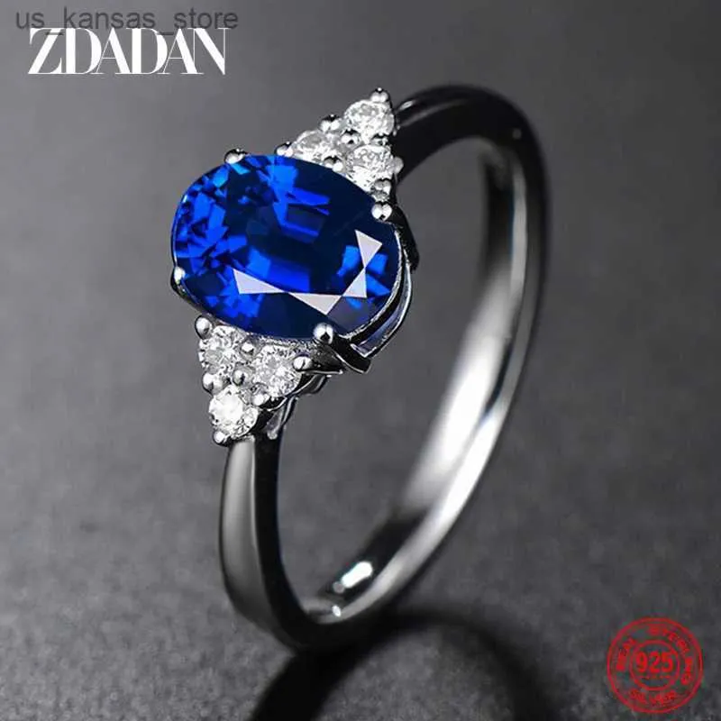 Anelli a grappolo Zdadan 925 Womens Fashion Wedding Gioielli in argento Round Sapphire Ring240408