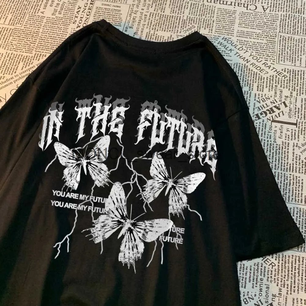 Men's T-Shirts In The Future Dark Black Butterfly Tshirts Men Women Hip Hop Breathable T-Shirt Summer Couple Loose Tee Clothes H240408