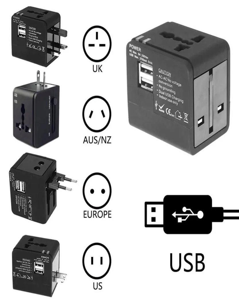 Internationaler Reiseadapter Universal Power Adapter Converter Worldwide Allein in einem mit 2 USB -Anschlüssen, perfekt für US -UK AU2161532