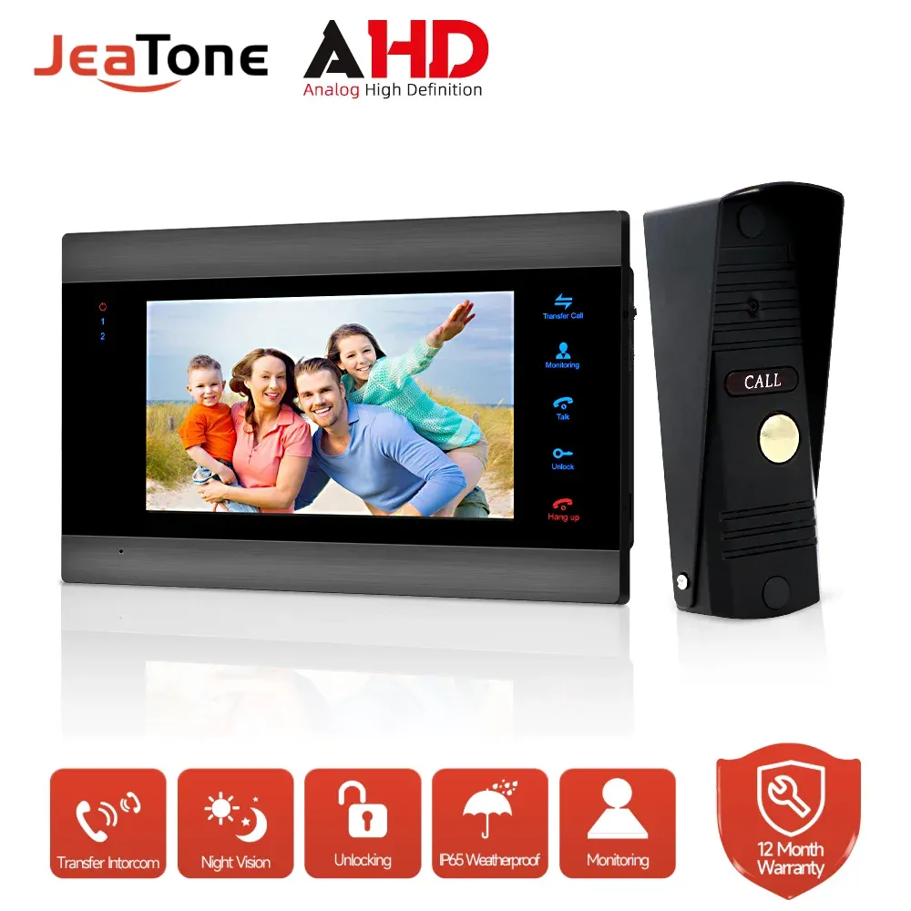 Interphone Jeatone 720p AHD Video Door Sonne de porte Interphone Téléphone vidéo pour la maison avec un moniteur de 7 pouces et IP65, kit de caméra en plein air de Vision nocturne