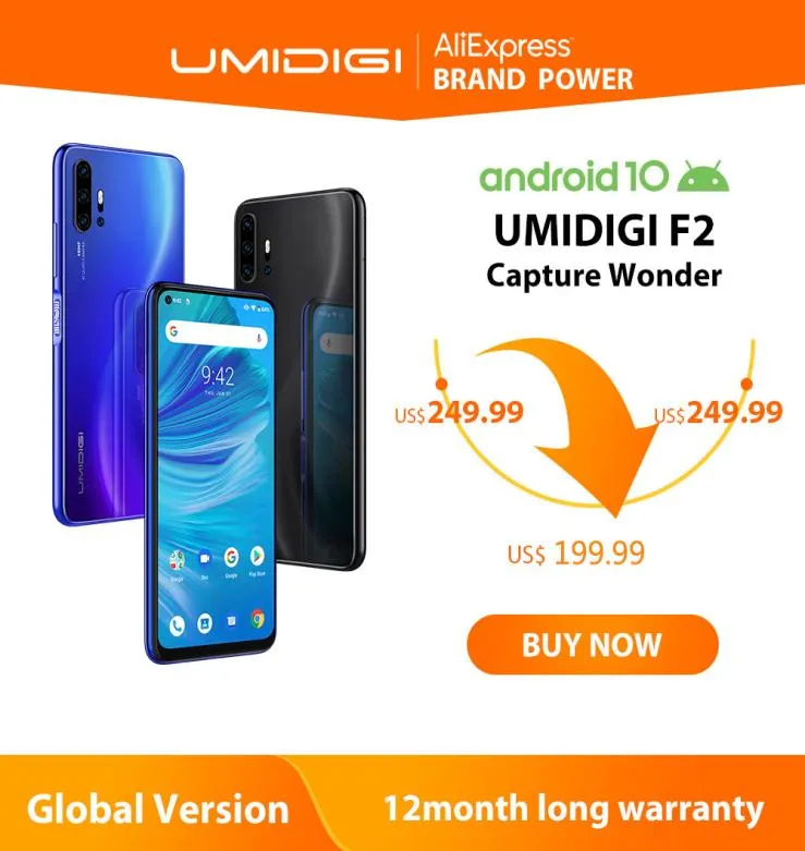 UMIDIGI F2 전화 안드로이드 10 글로벌 버전 653QUOT FHD 6GB 128GB 48MP AI 쿼드 카메라 32MP 셀카 헬리오 P70 휴대폰 5150MAH N3007188