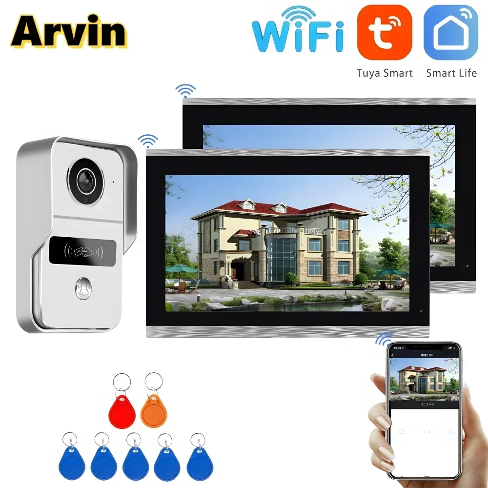 Interphone 10 "1080p Tuya Smart WiFi Video Système d'interphone avec caméra WiFi Rfid Door Entry Home Villa Apartment Wireless Video Interphone