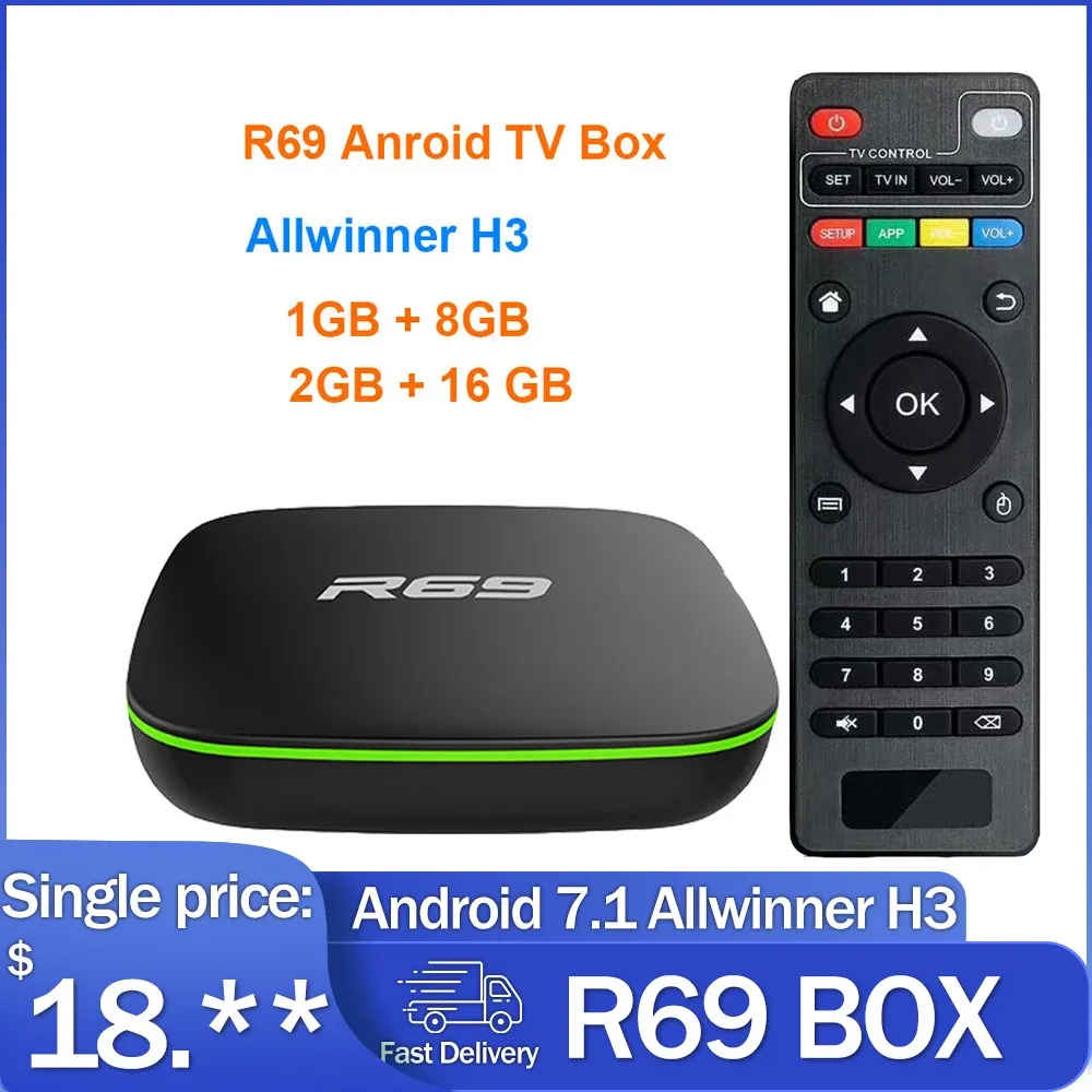 Box R69 TV Box Android 7.1 Allwinner H3 Quadcore 1G8G 2G16G 2,4 ГГц WiFi 1080p HD Home Smart Media Player Set Top Box
