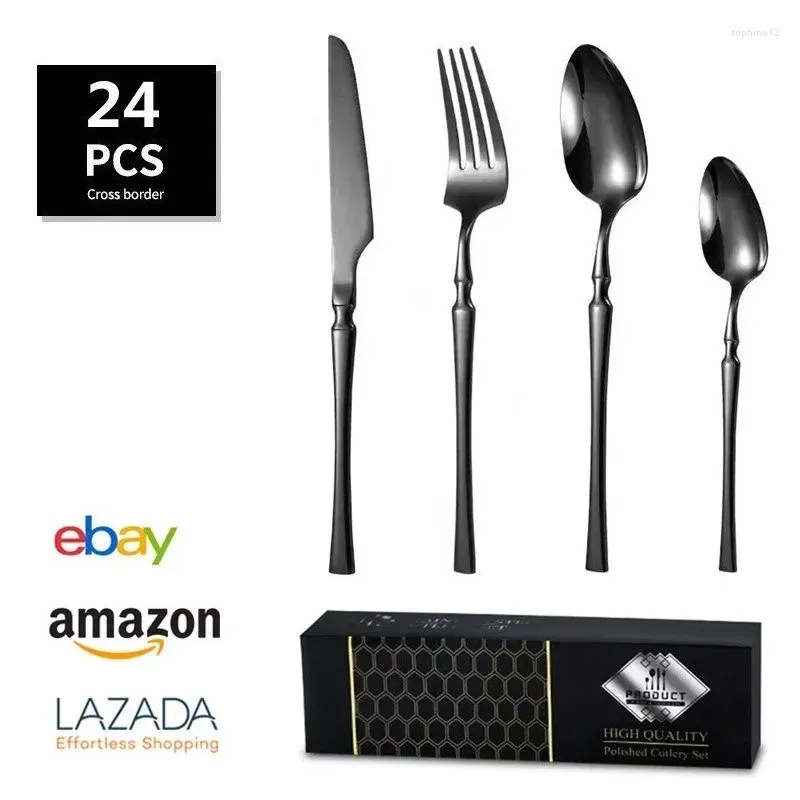 Ensembles de vaisselle Couvreries Ensemble en acier inoxydable Gol Couteaux Dessert Forks Caxe Caxe Cuisine Vole du lave-vaisselle Cadeau