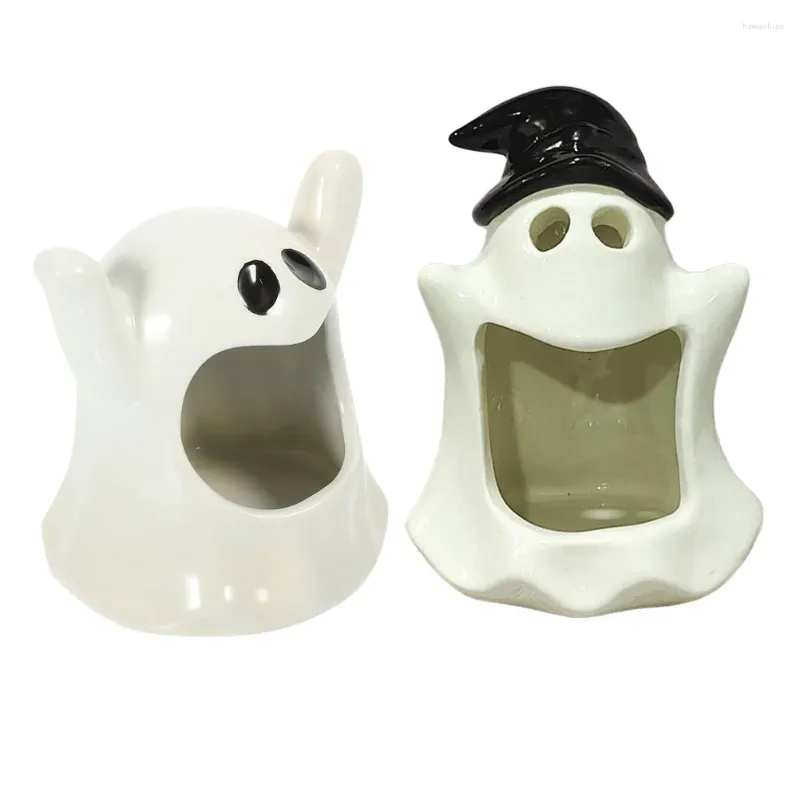 Candle Holders 2 Pcs Ceramic Ghost Holder Party Halloween Decor Gift Candleholder Candlestick Ceramics Stand Tealight