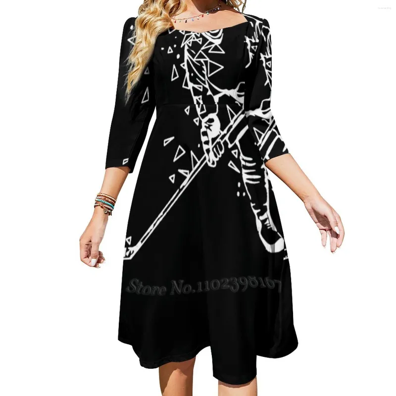 Casual Dresses Ice Hockey Player Gift Idea Square Neck Dress Sweet Summer Women Elegant Halter Print