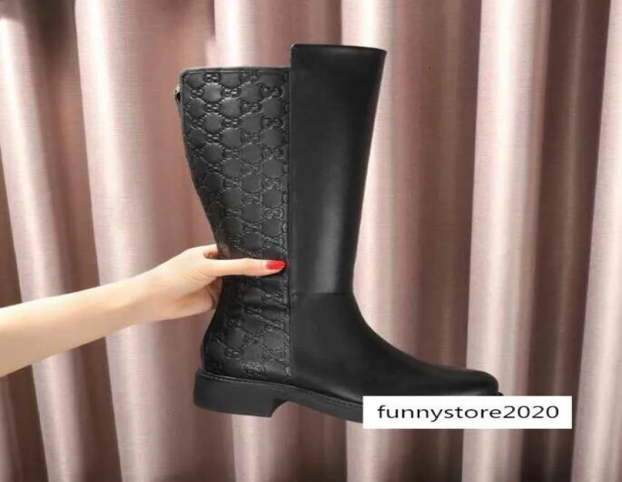 Luxury Letter Embossing Zipper Long Black Genuine Cowhide Leather Woman Boots 3541 With Box2101630