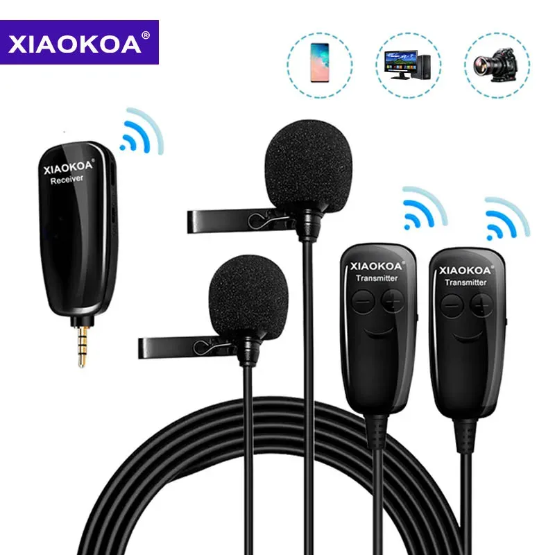 Microfones Xiaokoa Dual UHF Lavalier Lapel Wireless Microphone Recording Vlog YouTube Live Interview för iPhone iPad Android DSLR Mic