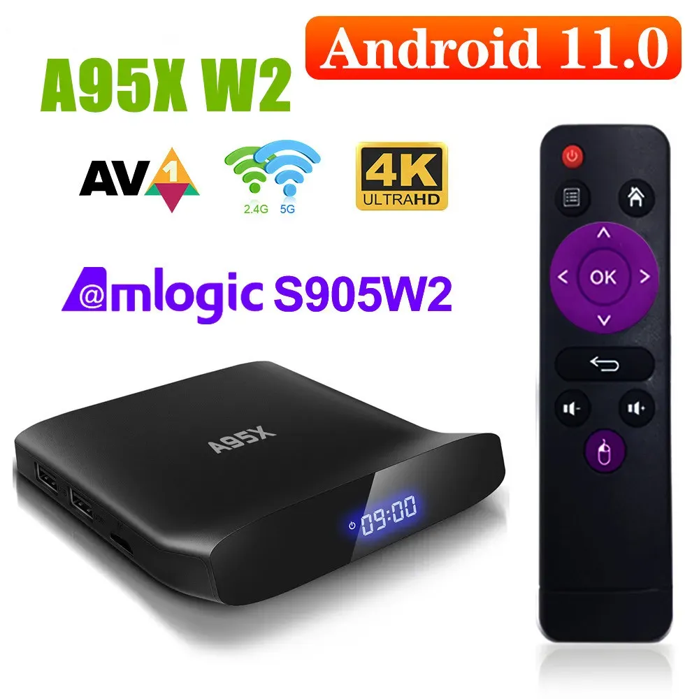 Box Android 11.0 TV Box Amlogic S905W2 4G 32G 64G BT5.0 2.4G 5G Wifi 4K HDR Set Top Box A95X W2 PK RGB A95X Air II Smart TV BOX