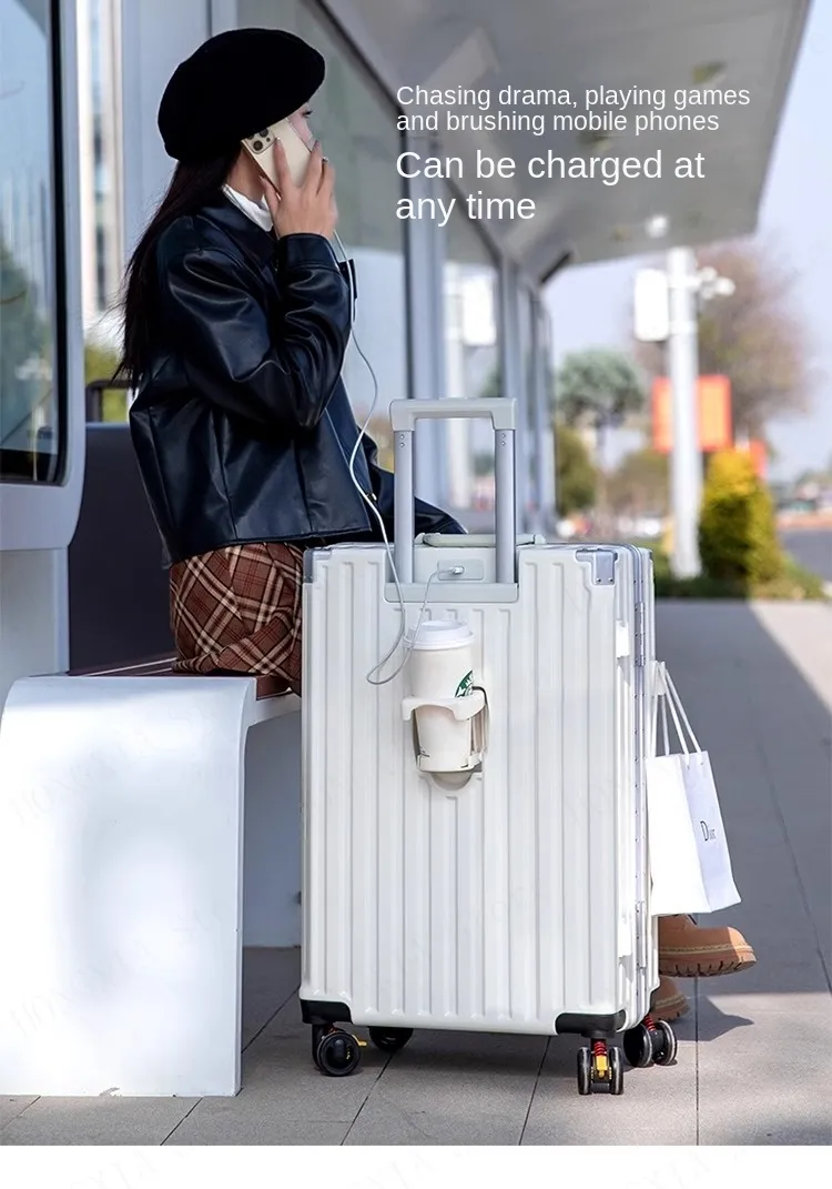 Multifunction 28-Inch Suitcase with Brake Wheel, USB Charging, and ...