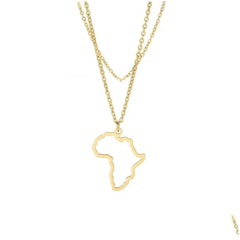 Colliers pendants 10pcs Small Creux Afrique du Sud Collier en acier inoxydable Collier continent africain Collier Choker Femmes minimalis OTAS9