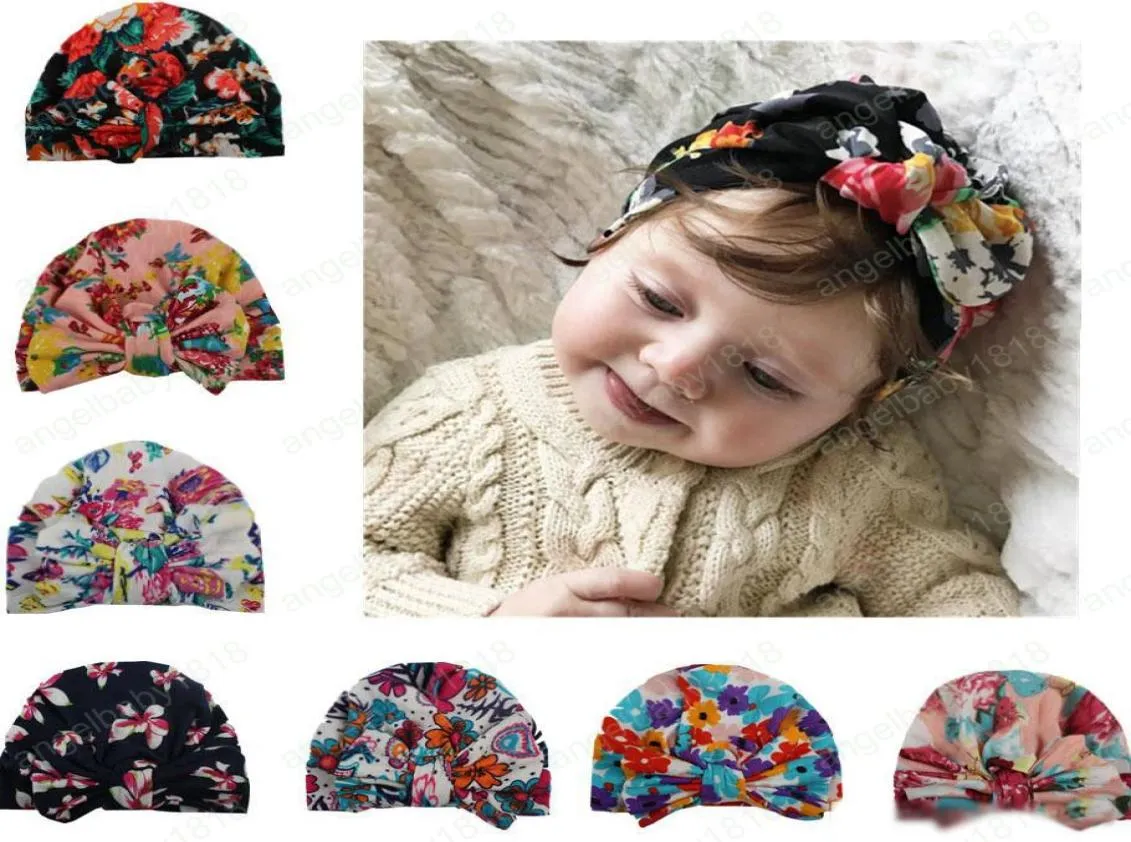 Chapeaux de bébé doux pour nouveau-nés noués Bowknot Flower Imprimé Coton Coton Coton Kids India Chapeaux Turban Infant Head Wrap2066963