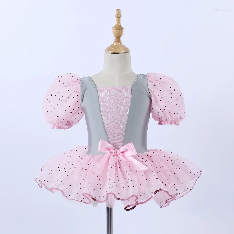 Abbigliamento da ballo da ballo da ballo da ballo per bambini sequestro Saree Saree Pink Bubble Princess Team Performance Costume