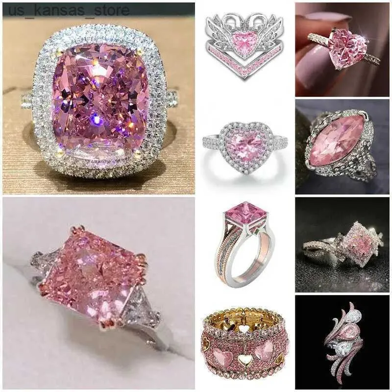 Anelli a cluster 2023 Nuovo moda grande anello zirconio rosa zircone gioielleria affascinante donna cz impegno di matrimonio impegno per donne accessori regalo240408