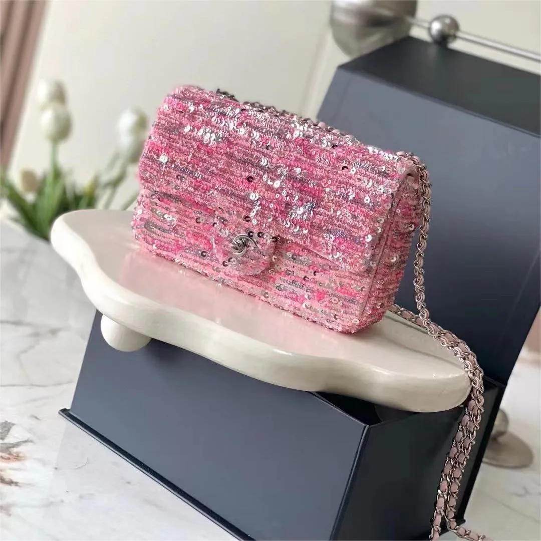 2024 SPRING ÉTÉ NOUVEAU MINI CF Sacs de créateurs de luxe Femmes Femmes Pink Shining Bling paillettes à paille