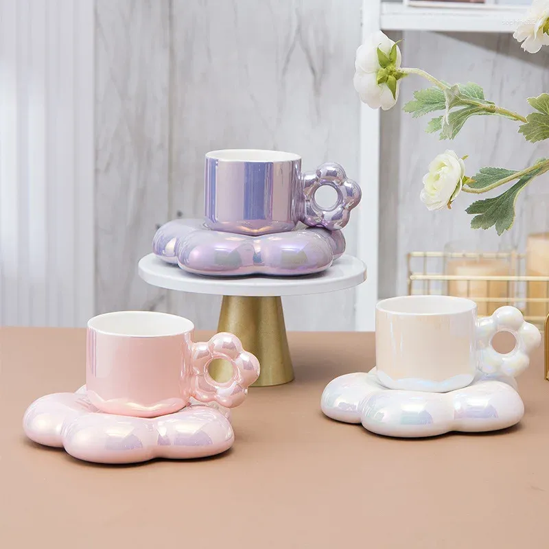 Mugs Ceramic Coffee Cups And Exquisite Saucers Set Girls' High-value Cherry Blossom Are Luxurious Luxurious.