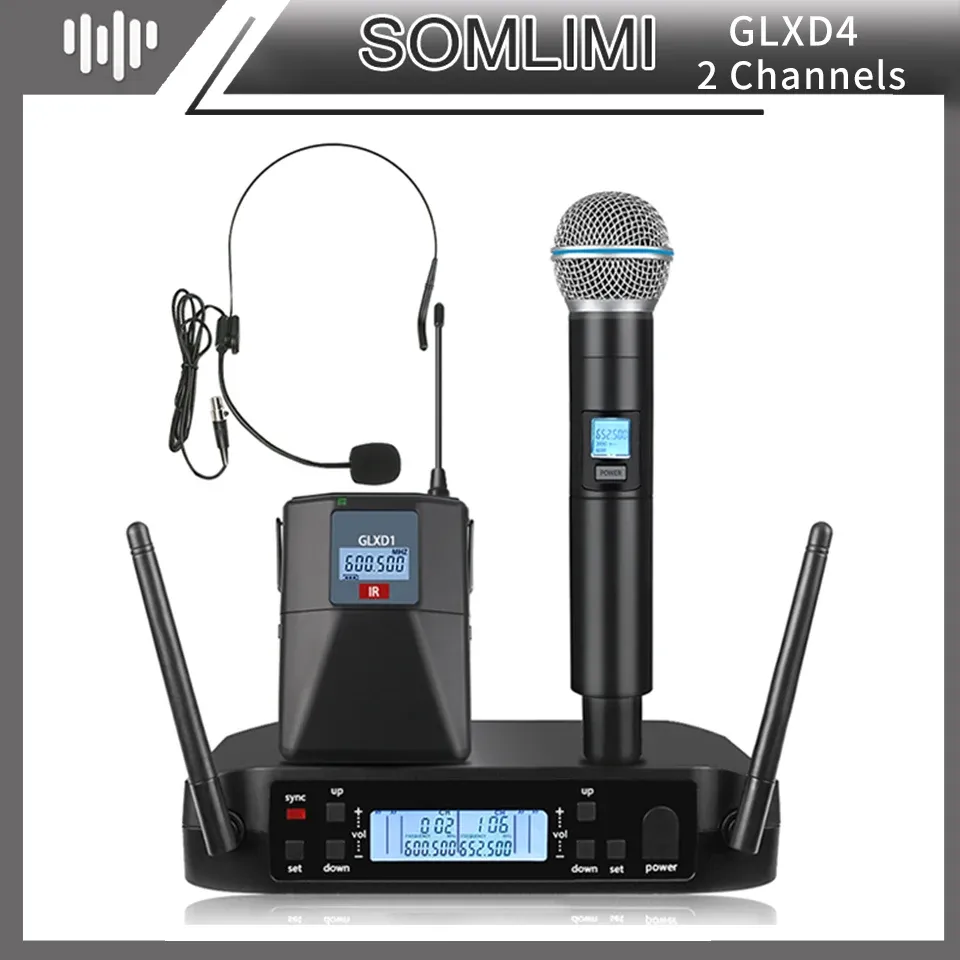 Микрофоны Somlimi 600699MHz Одиночный приемник двойной портативной микрофон, металлический портативные портативные