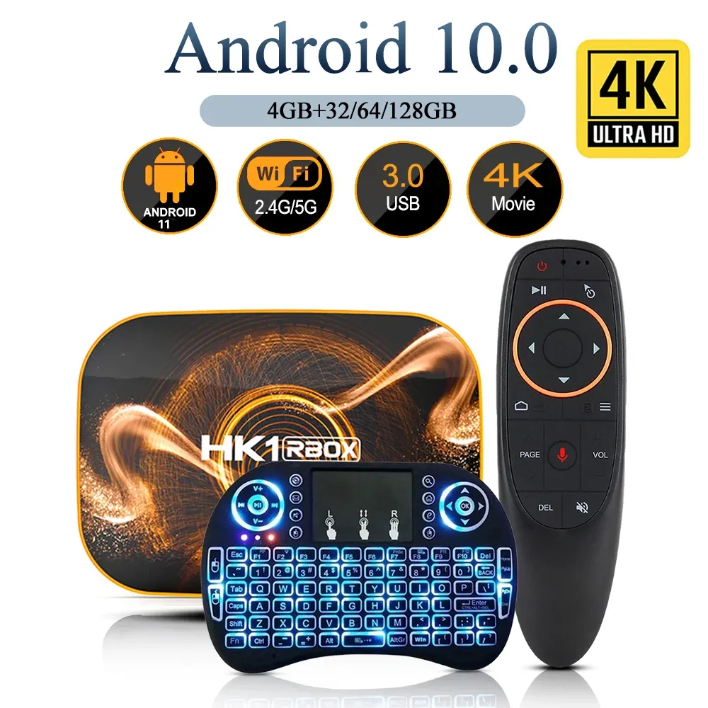 Box HK1 RBOX R1 Smart TV Box 4K HD Android 10.0 Set Top Box 4 Go 128 Go Multi Language 2.4G 5G WIFI Media Player Receiver