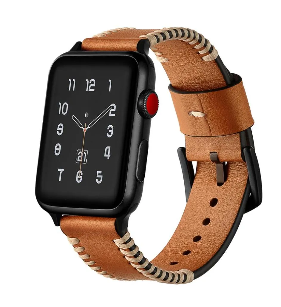 Fashion Punk Luxury Cowhide Leather Watchband per Apple Watch Band 42mm 38mm Iwatch cinturino 1 2 3 bande bracciale vera pelle1351995