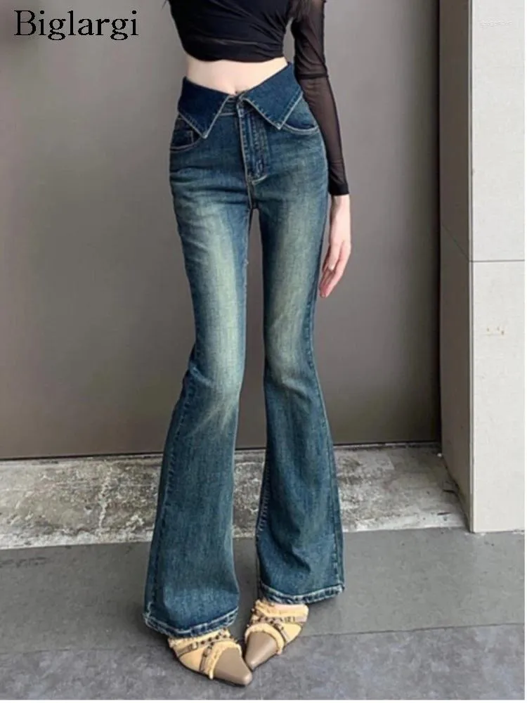 Jeans feminino primavera longa calça de calça retirada de moda elástica slim damas calças calças de estilo coreano de cintura alta irregular