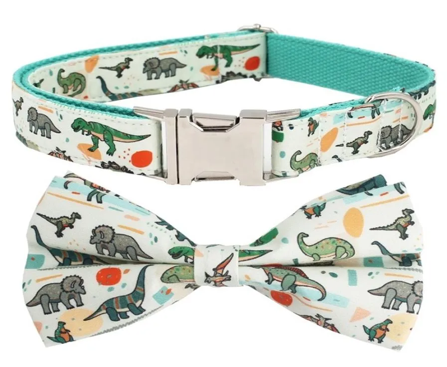 DINOSAUR LEASH SET MED BOG TIE FÖR STOR OCH LITT DUGA COMOLLT Tyg Collar Rose Gold Metal Buckle Y2005152406413