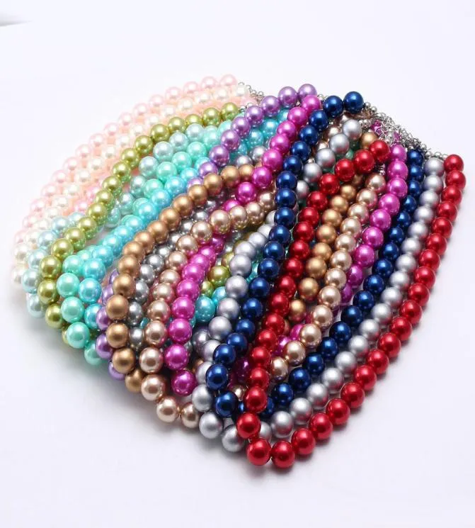 Nyaste stil Fashion Solid Color Pearl Kid Chunky Halsband Girls Bubblegum Beads Chunky Halsbandsmycken för barn4311354