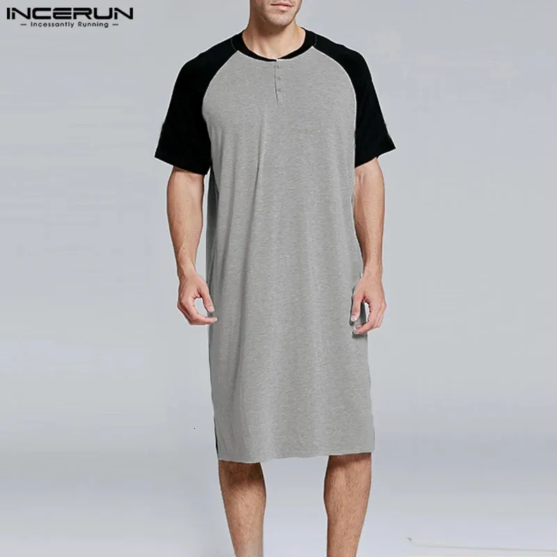 Stilvolle Freizeitstil Herren Slepp Roben Incerun männliche Kurzarmnacht Hemden Lose Soft Loungewear Nachtwäsche S5XL 240408