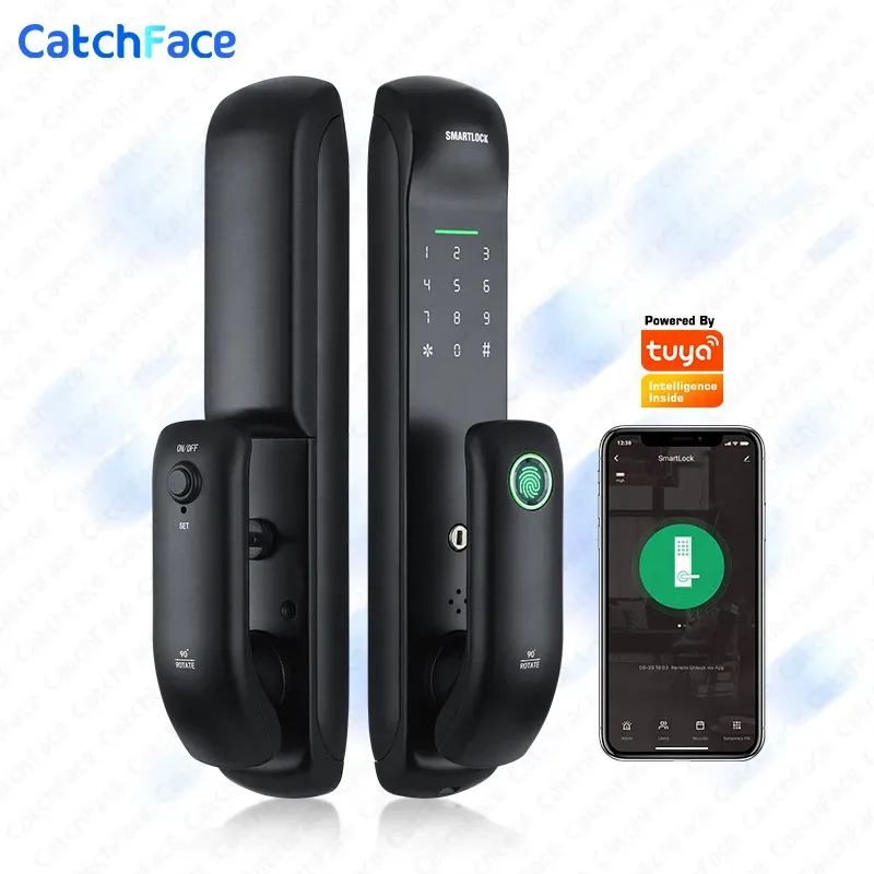 Lock Electronic Fingerprint Biometric Frosted Panel Digital Smart Door Lock WiFi TUYA or TTLock APP Password IC Card Security