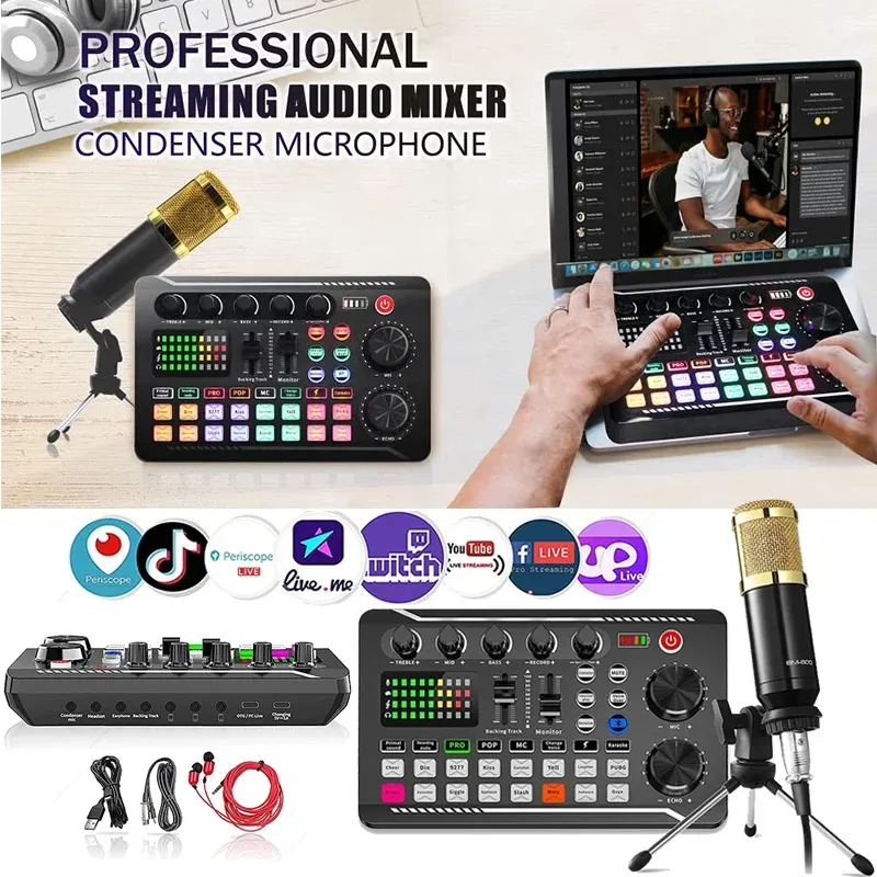 Microphones Professional DJ Audio Interface Mixer Portable Allinone Podcast Production Studio med XLR Microphone för live streaming