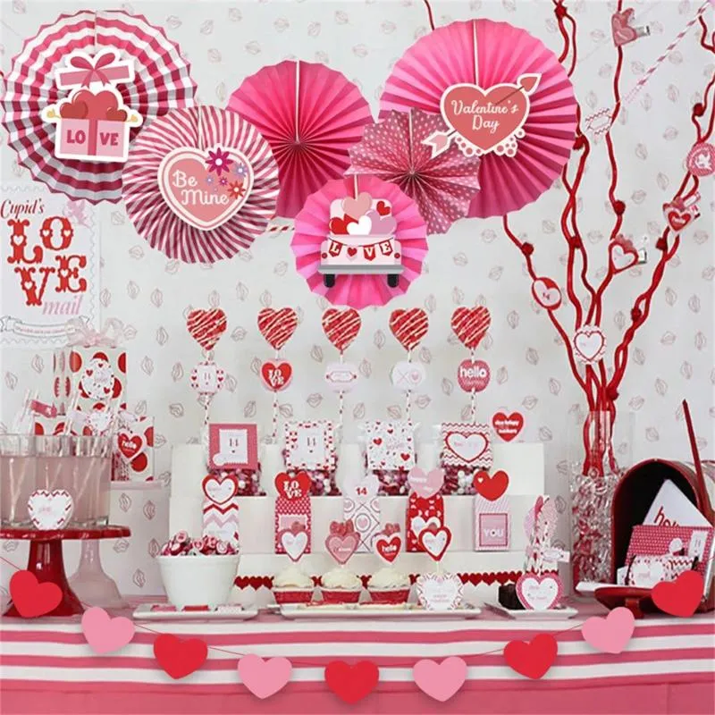 Party Decoration Valentine's Day Paper Fan Flowers Wedding Decorations för julfestival Scene Hanging Ornaments