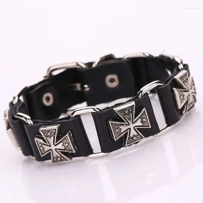 Bracelets de charme masculino de pulseira de couro ajustável masculino para cruzar Wristba