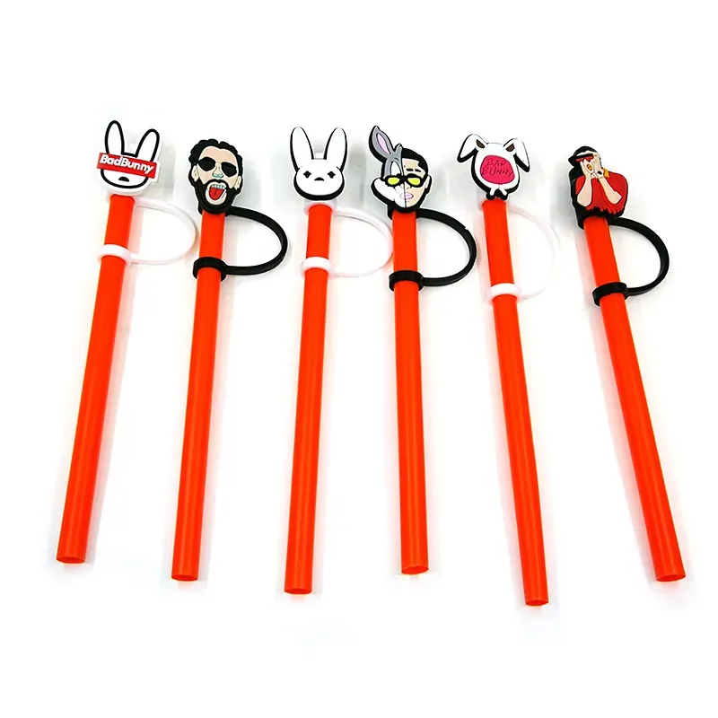 bad bunny straw topper silicone mold accessories cover charms Reusable Splash Proof drinking dust plug decorative 8mm straw party supplies