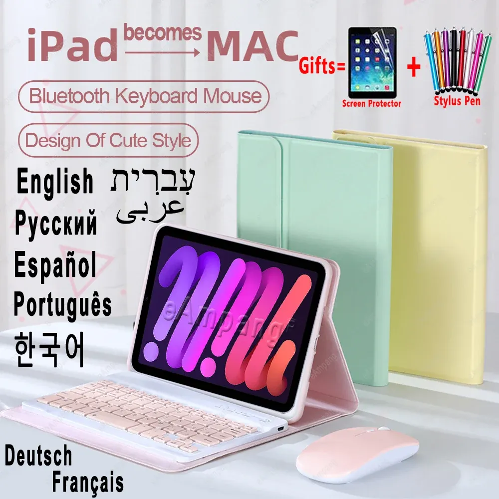 Fall für Apple iPad Mini 6 Tastatur Mauskoffer für iPad Mini 4 5 Mini 6. Generation 2021 8.3 A2568 Russische spanische arabische Tastatur