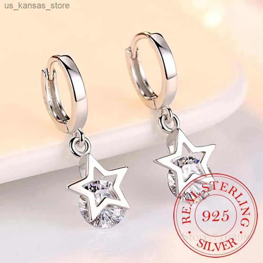 Charm 925 Sterling Silber Crystal Star Charme Hengst Ohrringe für Frauen 2020 Grils Kinderhochzeitsgeschenk Frauen Anhänger Mujer Moda240408