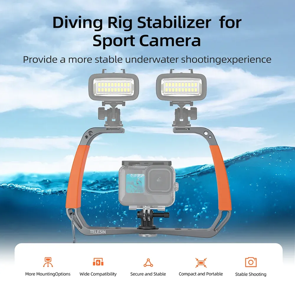 Kameror Handhållen actionkamerahållare Doublearm Tray Support Stabilizer Holder Cage för GoPro Waterproof Action Camera Accessory