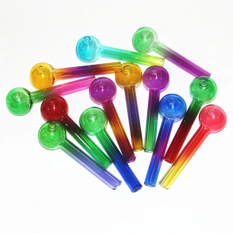 Rainbow pyrex mini 10cm Glass Oil Burner Pipe Colorful high quality glass tubes nail tips smoking pipes