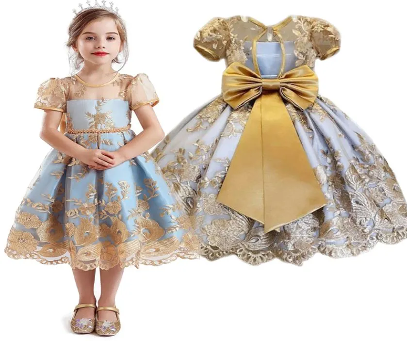 Lace Girls Dress Kids Ceremonies Party Birthday Wear Flower Princess Wedding Gown Baby Girl Children Formal Dresses 4 to 10 Year F8118026