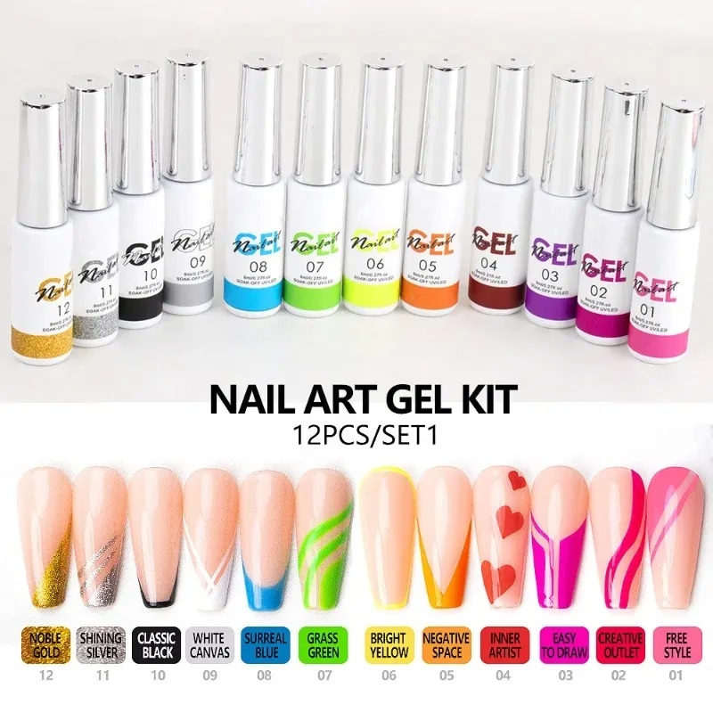 Nagelkonstgelpolsk kit blötlägg av UV/LED Semi permanent 12 st/set lack gel nagellack lack lackar målning design