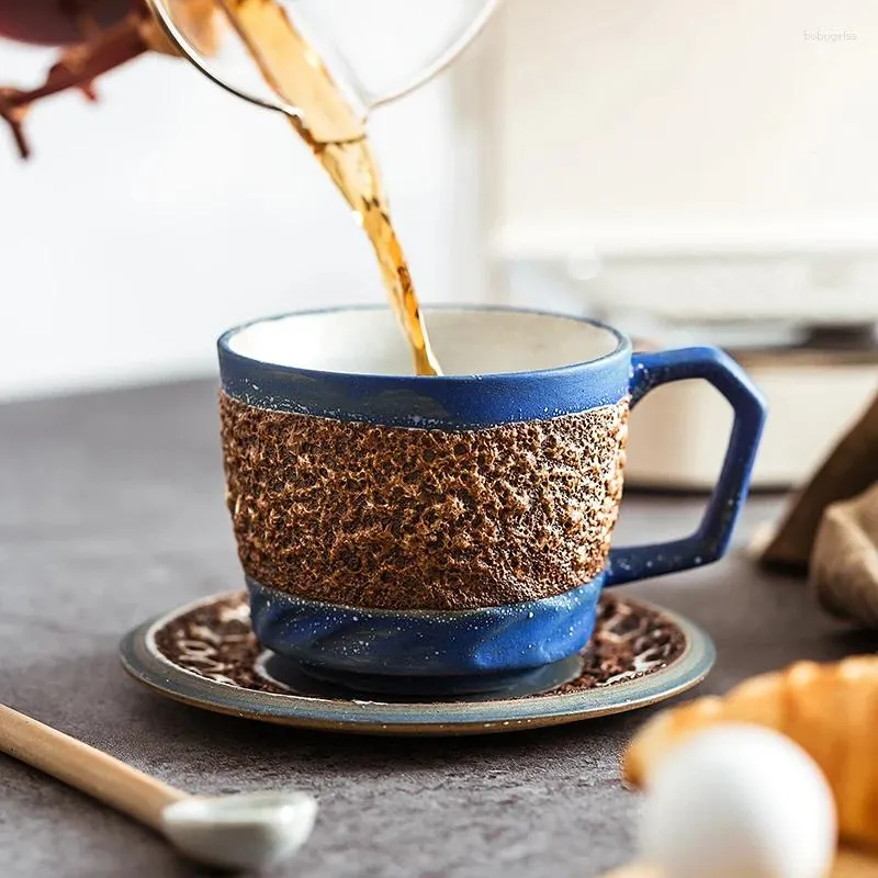 Tasses Saucers 250 ml tasse de café vintage et assiette core Creative Blue Ceramics Tea