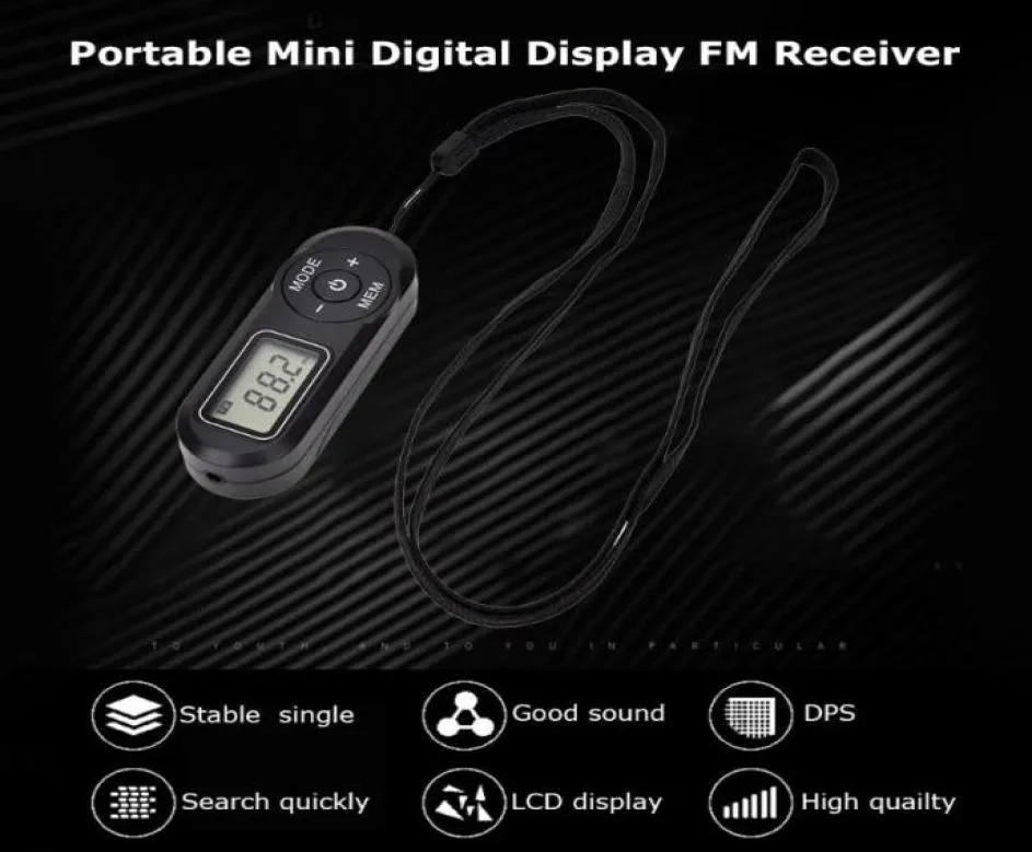 New HRD727ポータブルミニFMラジオデジタルディスプレイFMレトロMP3プレーヤースタイルDSPヘッドフォンLANYARD6047165