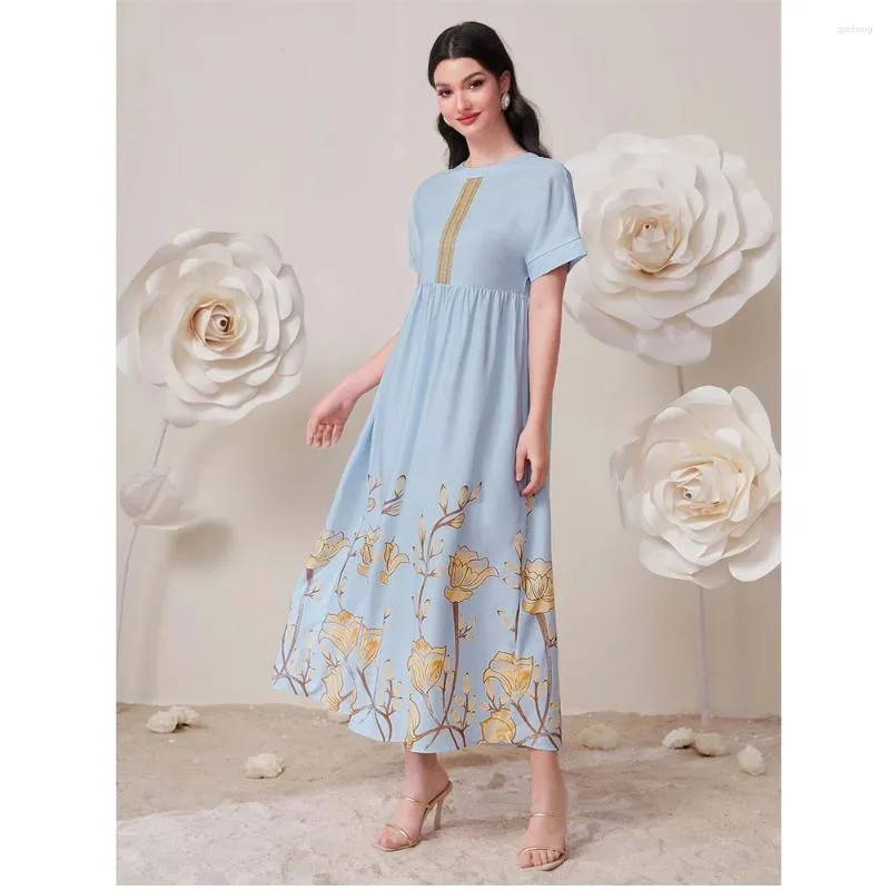 Vêtements ethniques Summer Femmes Imprimé maxi robe musulman Abaya Dubai Turquie Kaftan Eid Ramadan Islamic Jalabiya Arabe Robe Femme Caftan