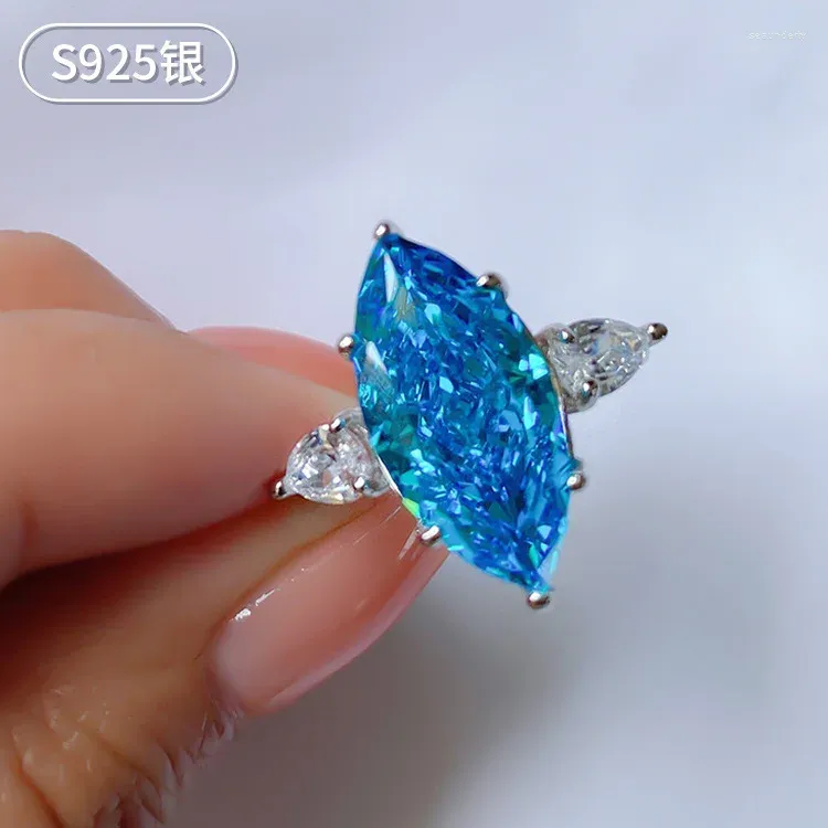 Cluster Rings S925 Silver Original Jewelry Marquise Cut Sapphire Ring For Women Luxury Accessories Anniversary Gift Girlfriend