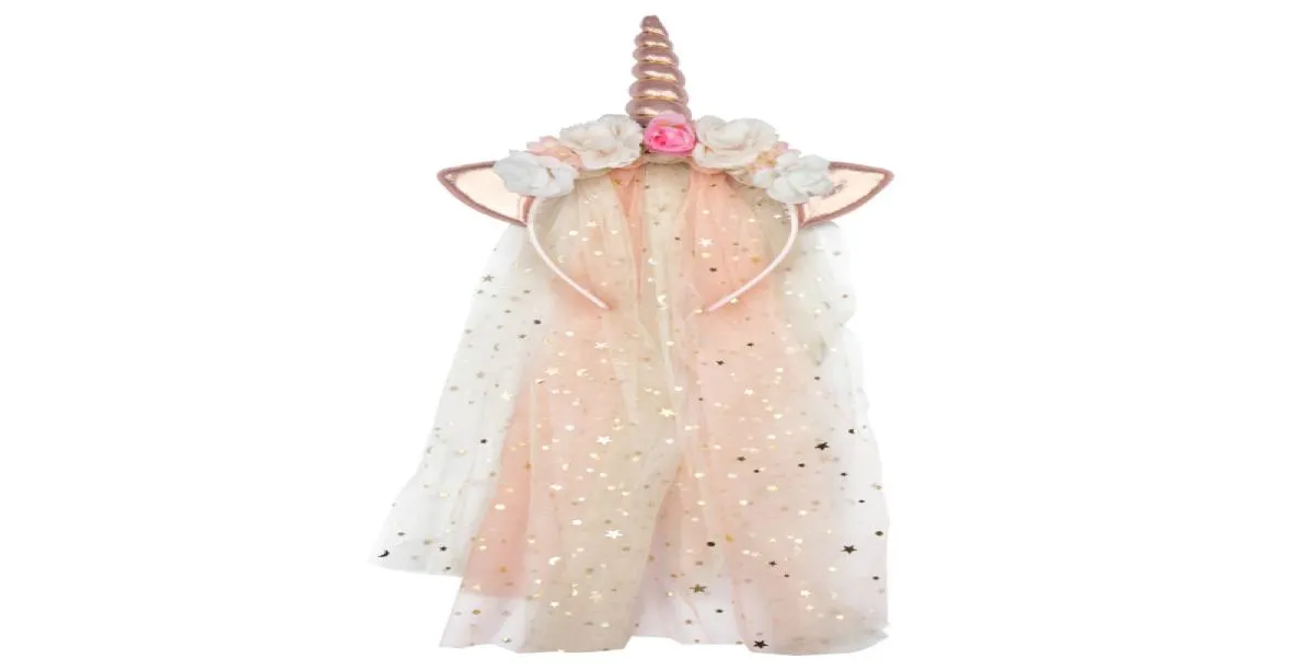 Ny stil baby unicorn pannband med blommor flicka födelsedag hårband prinsessan julklapp fest dekoration pannband enhörning acce5014934