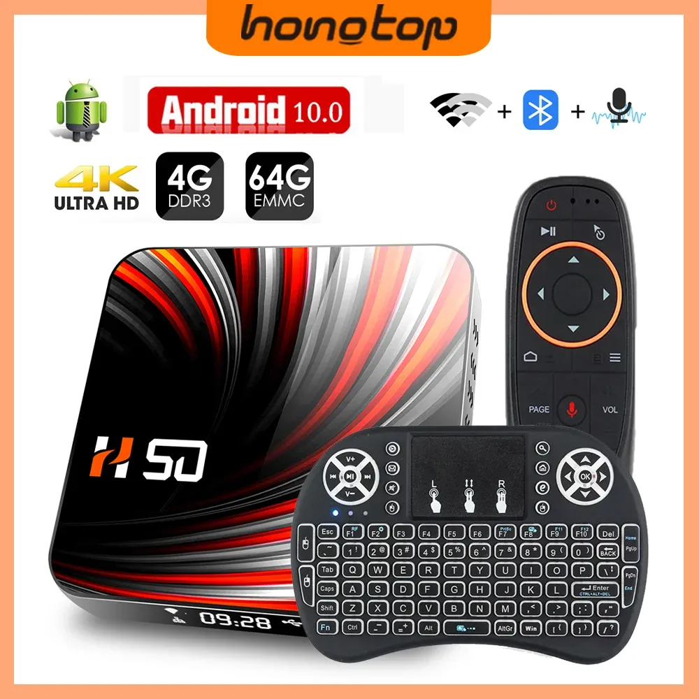 Box Hongtop Global Version Andorid TV Box Android 10 4GB RAM 64GB ROM Bluetooth 4.0 4K Ultra HD Android TV Box Voice Assiatant TVBox